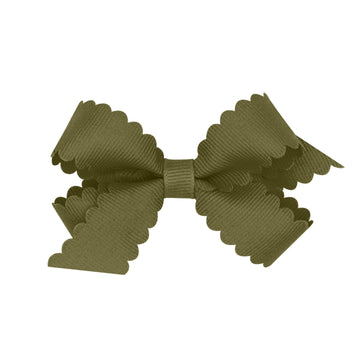 Wee Ones Girls' Classic Grosgrain Hair Bow With Scalloped Edges And Plain Wrap Center On A Weestay Hair Clip, Mini, Sage