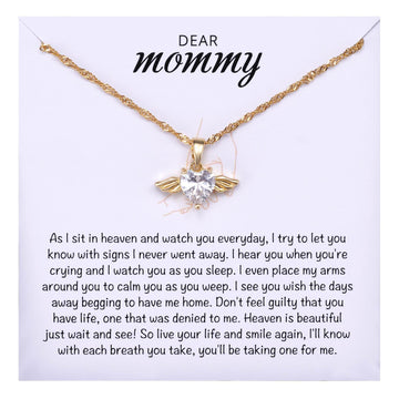 MIXJOY Mama of an Angel Baby Necklace, Angel Wings Heart Necklace for Angel Mom, Miscarriage Gift for Loss of Baby Mother, Infan