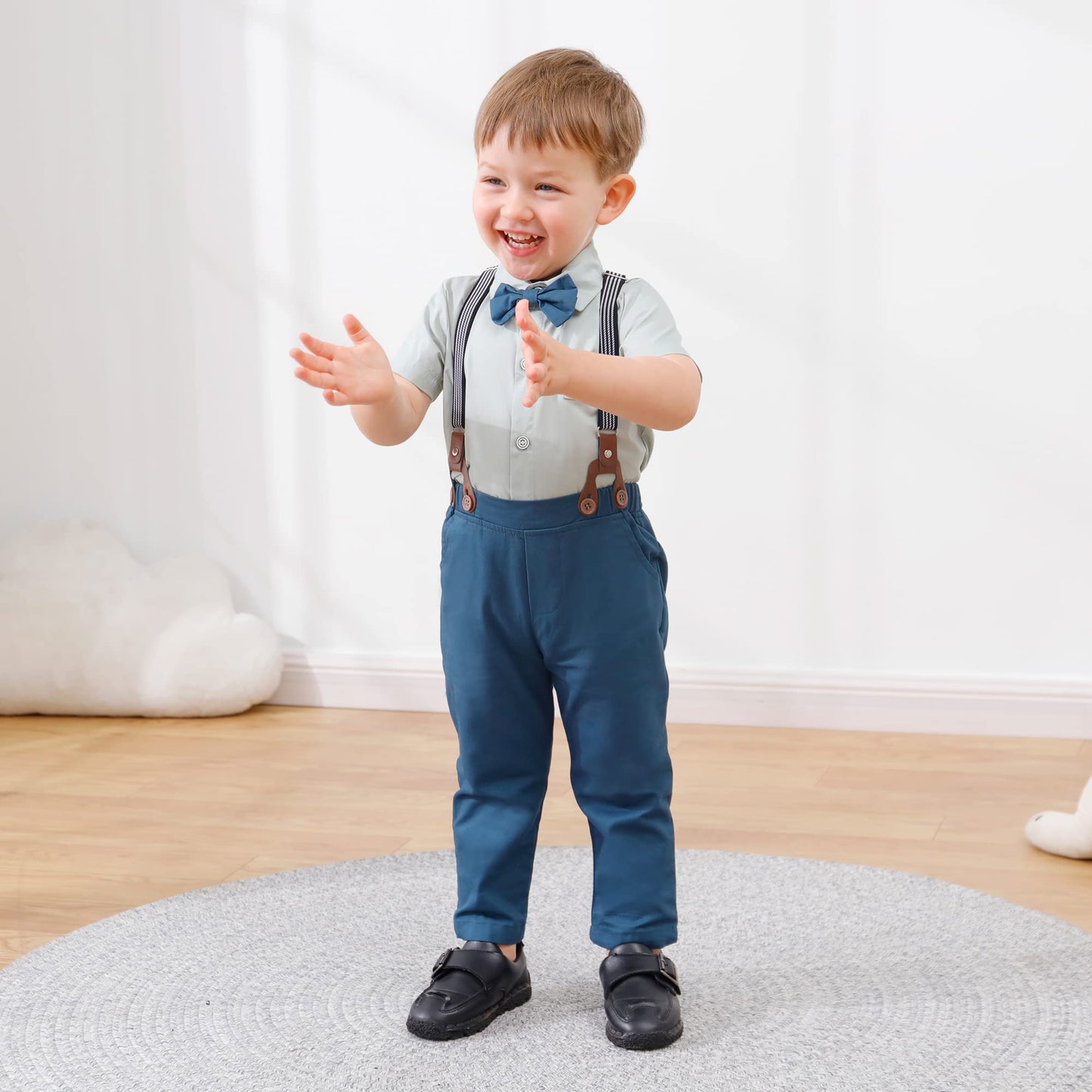 Disaur Baby Boy Clothes Suits, Toddler Dress Short Shirt With Bowtie + Suspender Pants Outfit Sets Gentleman Wedding 1-5 Years (