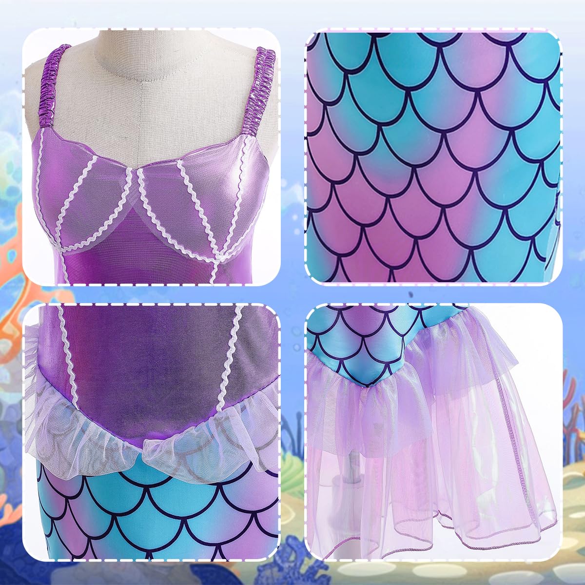 Itvti Little Girls Mermaid Costume Princess Dress Up Ariel Outfits With Accessories Wig Birthday Party Halloween Cosplay, Purple