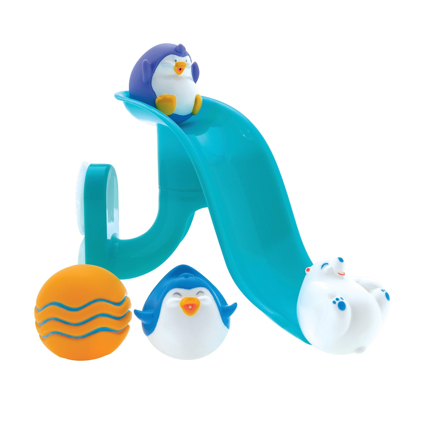 Nuby Penguin Slide Bath Toy Play Set with 4 Bath Squirters - Baby Bath Toys for Boys and Girls 12+ Months - Suction Cup Toy Atta