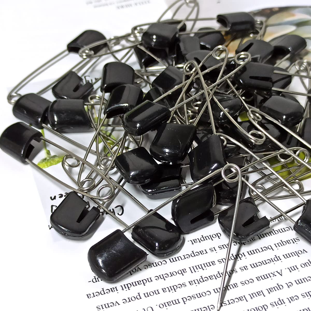 50 Pcs Diaper Pins, Plastic Head Safety Pin With Safe Locking Closures (Black)