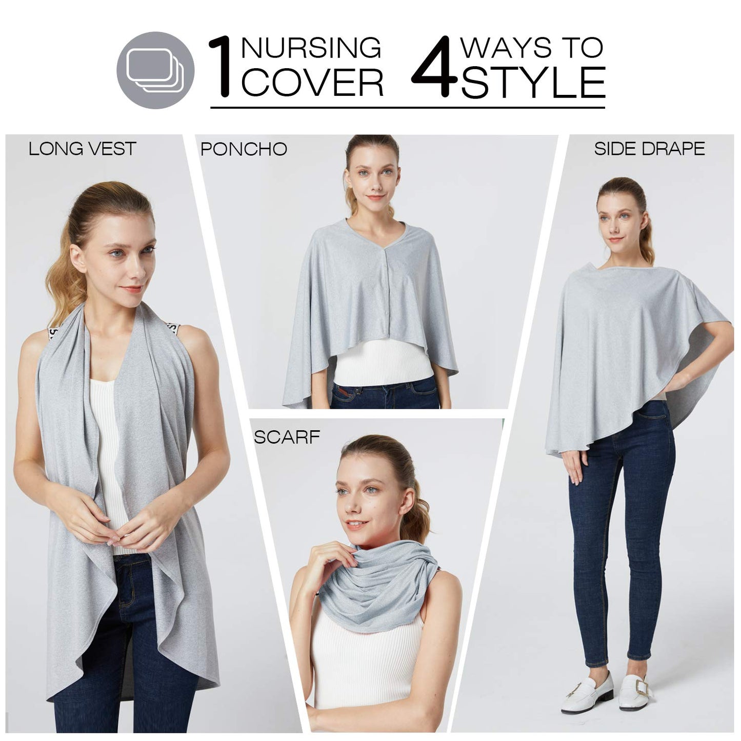 Nursing Cover & Baby Nursing Poncho,Multi Use Breastfeeding Cover For Carseat Canopy, High Seat Cover, Stroller Cover, Shopping