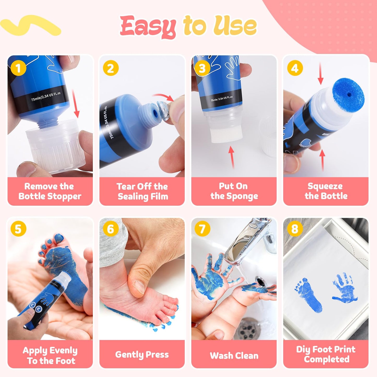 Nabance 2.54 Fl Oz Blue Baby Hand And Footprint Friendly Ink Paint, Dog Cat Paw Print Safe Ink, Non-Toxic Acid-Free, Safe Gentle