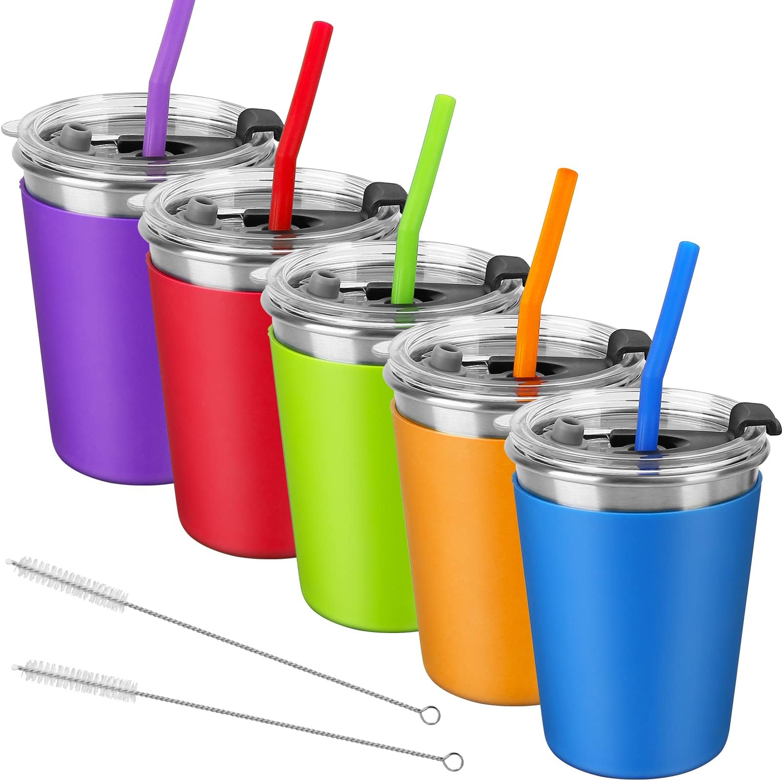 Vermida Kids Cups with Lids and Straws, 12oz Kids Tumblers with Straws and Lids Spill Proof Cups for Kid Stainless Steel Sippy C