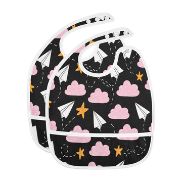 MCHIVER Paperplane Star Black Baby Bibs for Infants Boys Girls Waterproof Feeding Bib Apron with Food Cather Adjustable Cotton F