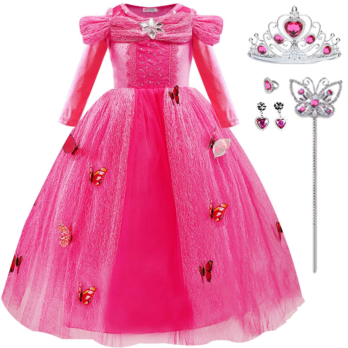 Itvti Girls Princess Fancy Dress Up Children Long Sleeve Halloween Party Costume, Pink, 5-6 Years (Label 130)