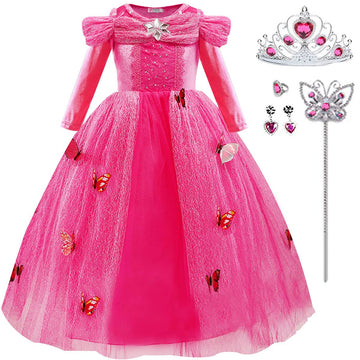 Itvti Girls Princess Fancy Dress Up Children Long Sleeve Halloween Party Costume, Pink, 5-6 Years (Label 130)