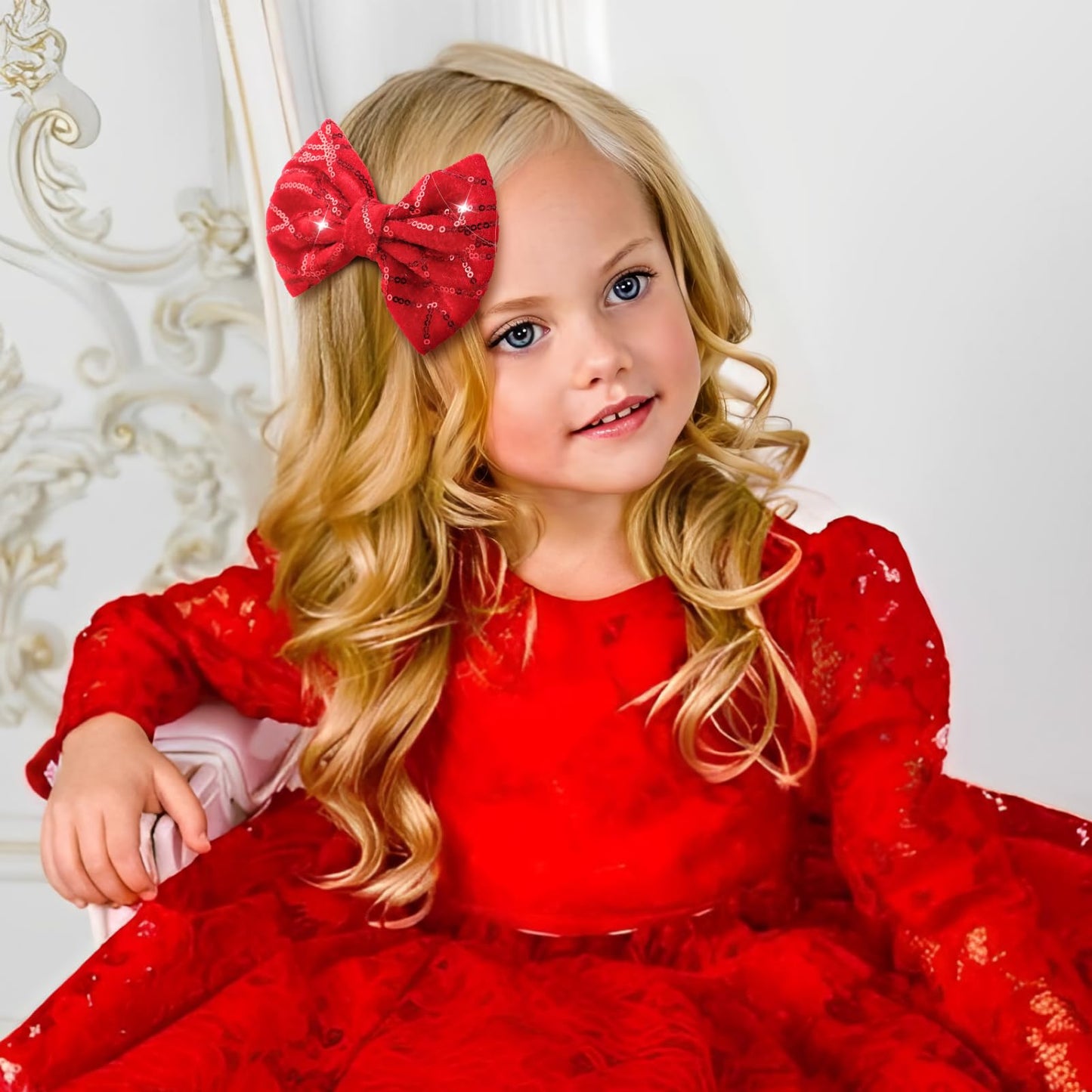 Christmas Hair Bows Clips For Baby Girl Christmas Hair Accessories Handmade Bow Alligator Sequins Clip For Babies Infant Toddler