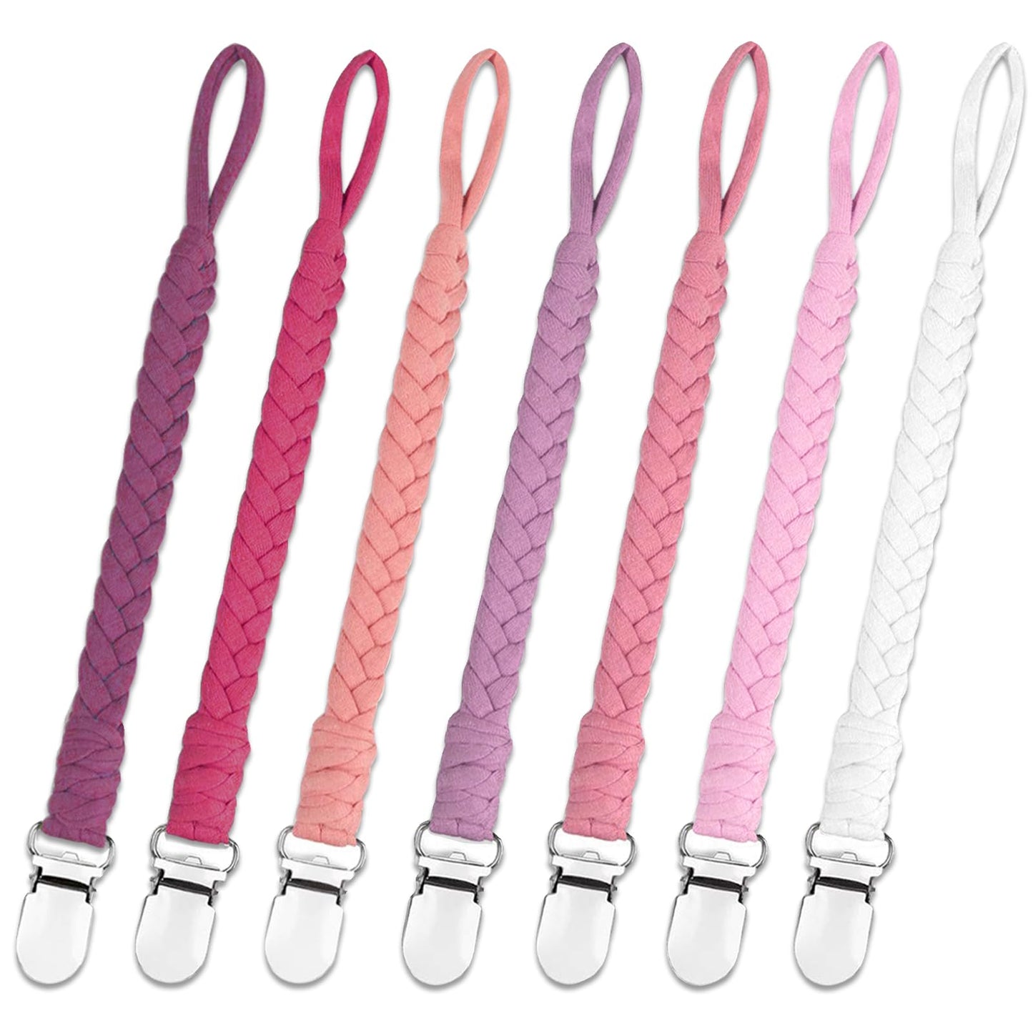 Duludulu 7 Pcs Pacifier Clip, Pacifier Clips For Boys & Baby Girls Pacifier Holder Clip Binky Clips Braided 100% Handmade Fits A