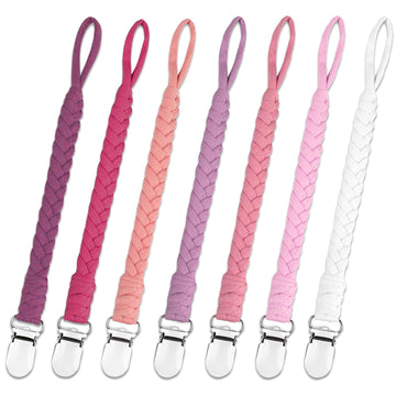 Duludulu 7 Pcs Pacifier Clip, Pacifier Clips For Boys & Baby Girls Pacifier Holder Clip Binky Clips Braided 100% Handmade Fits A