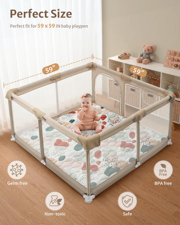 Blissful Diary Baby Play Mats For Floor, 59X59 Inch Thicker Foam Playmats For Babies And Toddlers, Soft Cushioning Baby Playpen