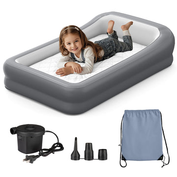 GloTika Inflatable Toddler Travel Bed, Portable Kids Air Mattress with Soft Bed Sheet, Toddler Air Mattress with Surround Safety