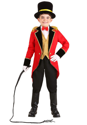 Ringmaster Costume For Kids | Child Circus Costume Includes Tailcoat Jacket, Vest, Bow Tie, Hat, And Boot Covers Red