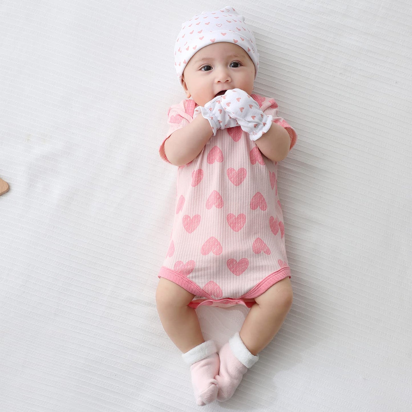 Mamimaka Baby Hat And Mittens Set - Newborn Baby Hats Caps For Boys And Girls, 0-6 Months, 100% Cotton