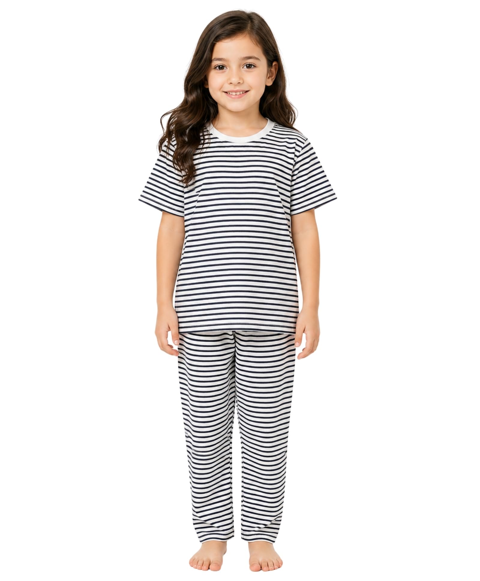 OG Kids Black White Stripe Girls Short Sleeve Pyjama Set  Black/White 56 Years