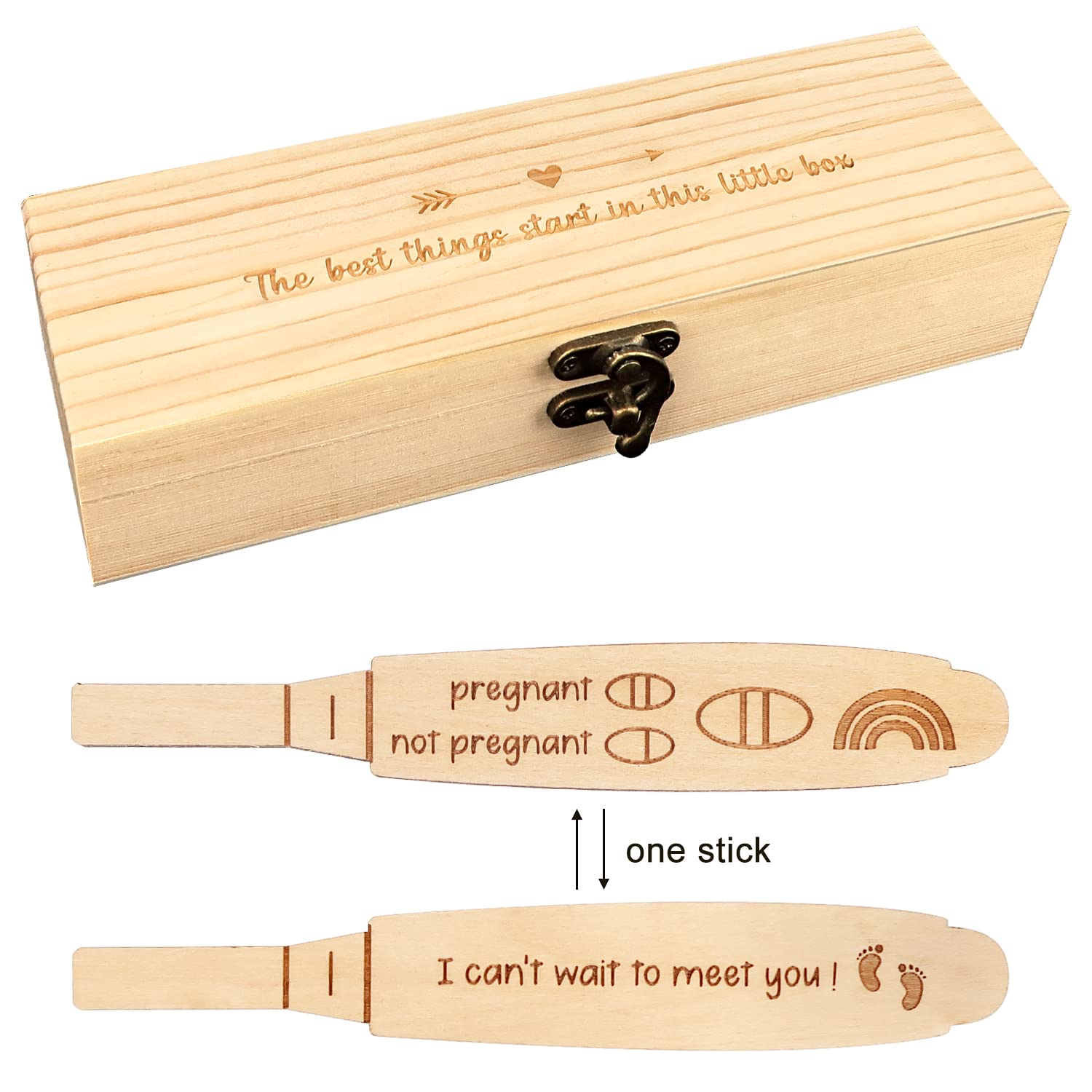 Surprise Pregnancy Announcements For Dad Grandparents Aunt Uncle - Wooden Positive Pregnancy Test & Keepsake Box - Baby Announce