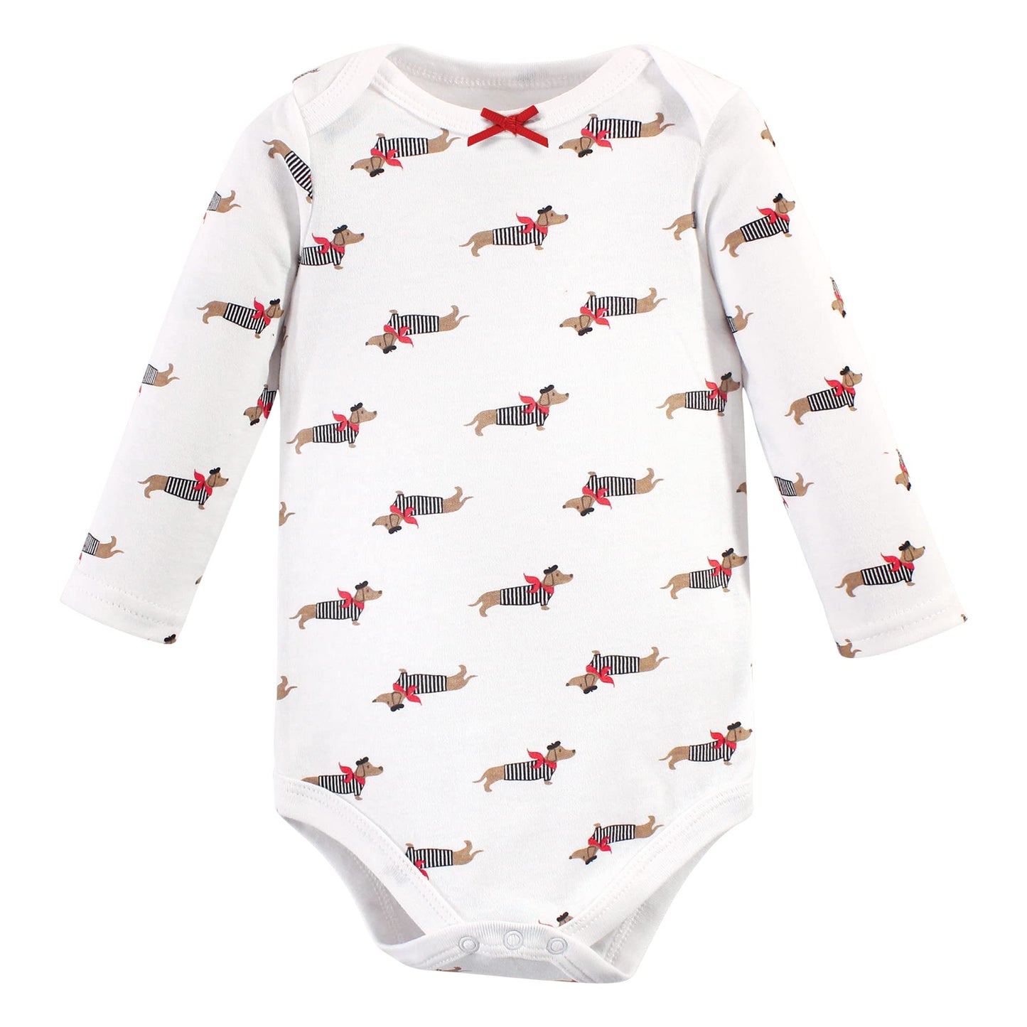 Hudson Baby Unisex Baby Cotton Long-Sleeve Bodysuits, Bonjour Dachshund, 0-3 Months