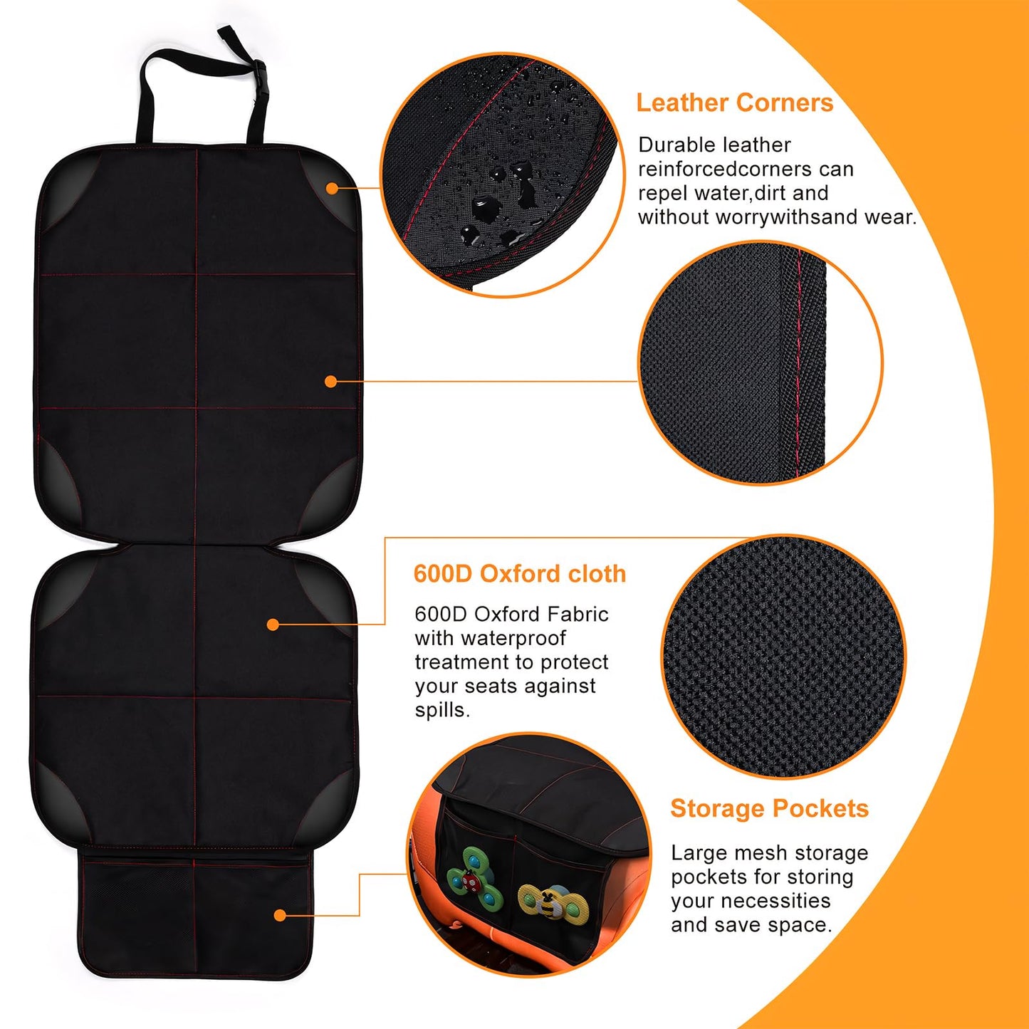 Smart Elf Car Seat Protector For Child Car Seat, 1Pack Car Baby Seat Protector With Red Line Design, Car Seat Mat With Non-Slip