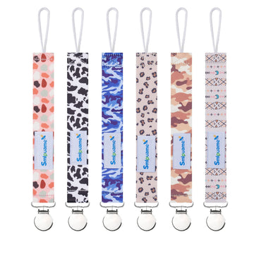 Smlpuame Pacifier Clip For Baby Boys Girl,6 Pack Stylish Binky Clips Strap,Paci Holder With Metal Clips Universal Lightweight Fi