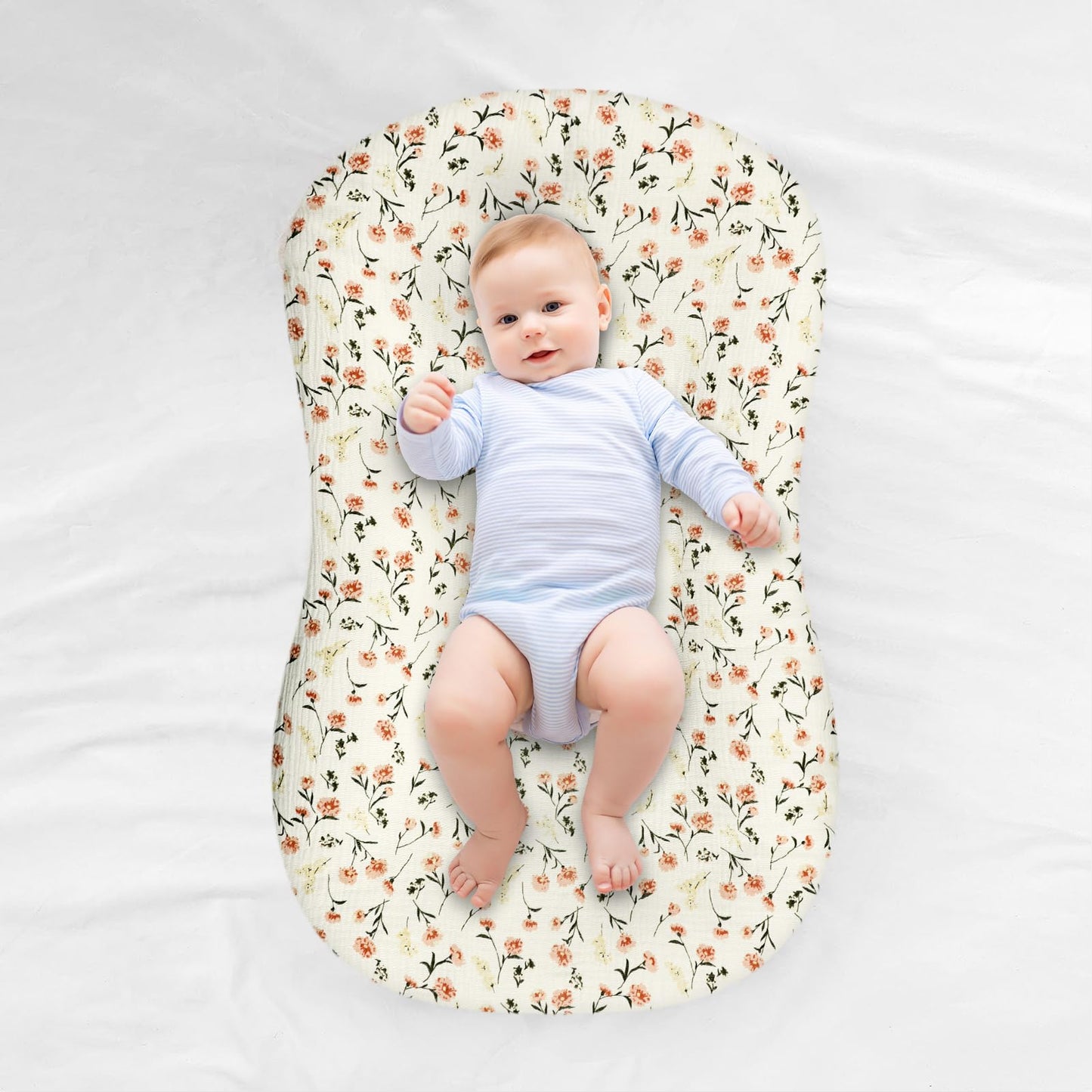 Hooyax Muslin Baby Lounger Cover 2 Pack, Organic Removable Lounger Slipcover For Newborn, Baby Padded Lounger Infant Floor Seat