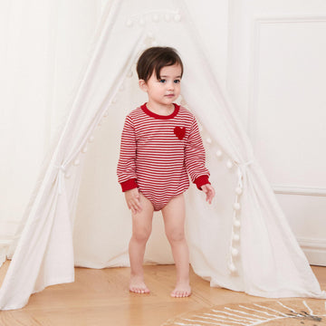 Visgogo Valentine'S Day Baby Sweatshirt Romper Striped Heart/Clover Waffle St.Patrick Day Long Sleeve Irish Onesie Jumpsuits (Re