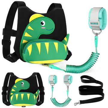 Accmor Toddler Harness Leash + Anti Lost Wrist Link, Cute Dinosaur Kids Harness With Leash, Adorable Child Harness Leash Wristba