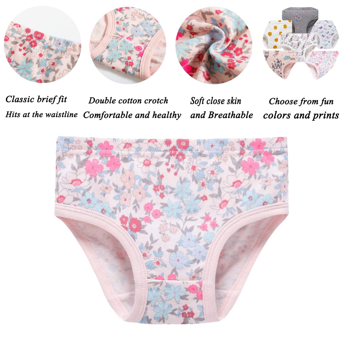 Sladatona Little Girls ' Soft Cotton Underwear Bring Cool, Breathable Comfort Experience Panty 6-7Y Gray White