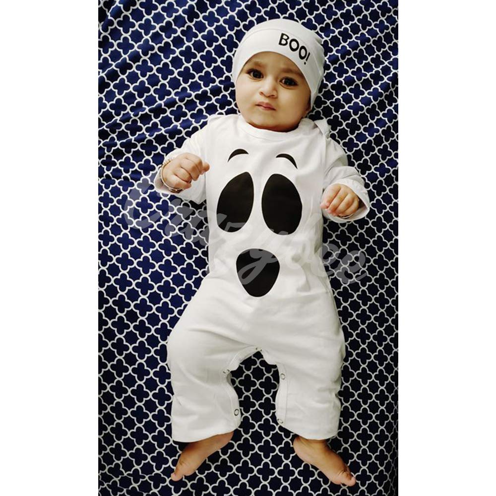 Baby Boys Girls Halloween Clothes Newborn First Halloween Romper Ghost Outfit (White,3-6 Months)