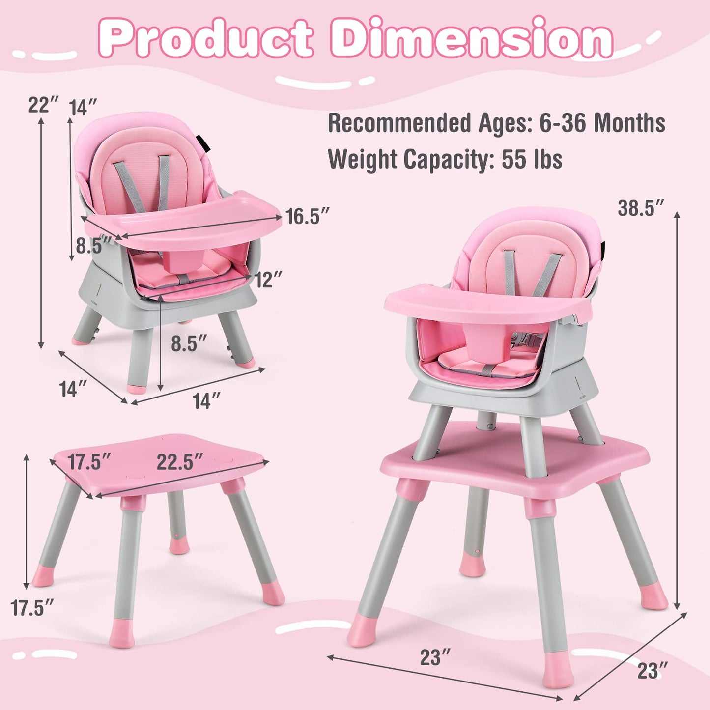 HONEY JOY 8 in 1 Baby High Chair, Convertible Highchair for Babies and Toddlers/Table and Chair Set/Building Block Table/Booster