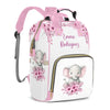 Perarts Cute Elephant Personalized Diaper Bag Backpack for Baby Boy with Name, Pink Custom Nappy Nursing Bag for Moms Dads, Cust