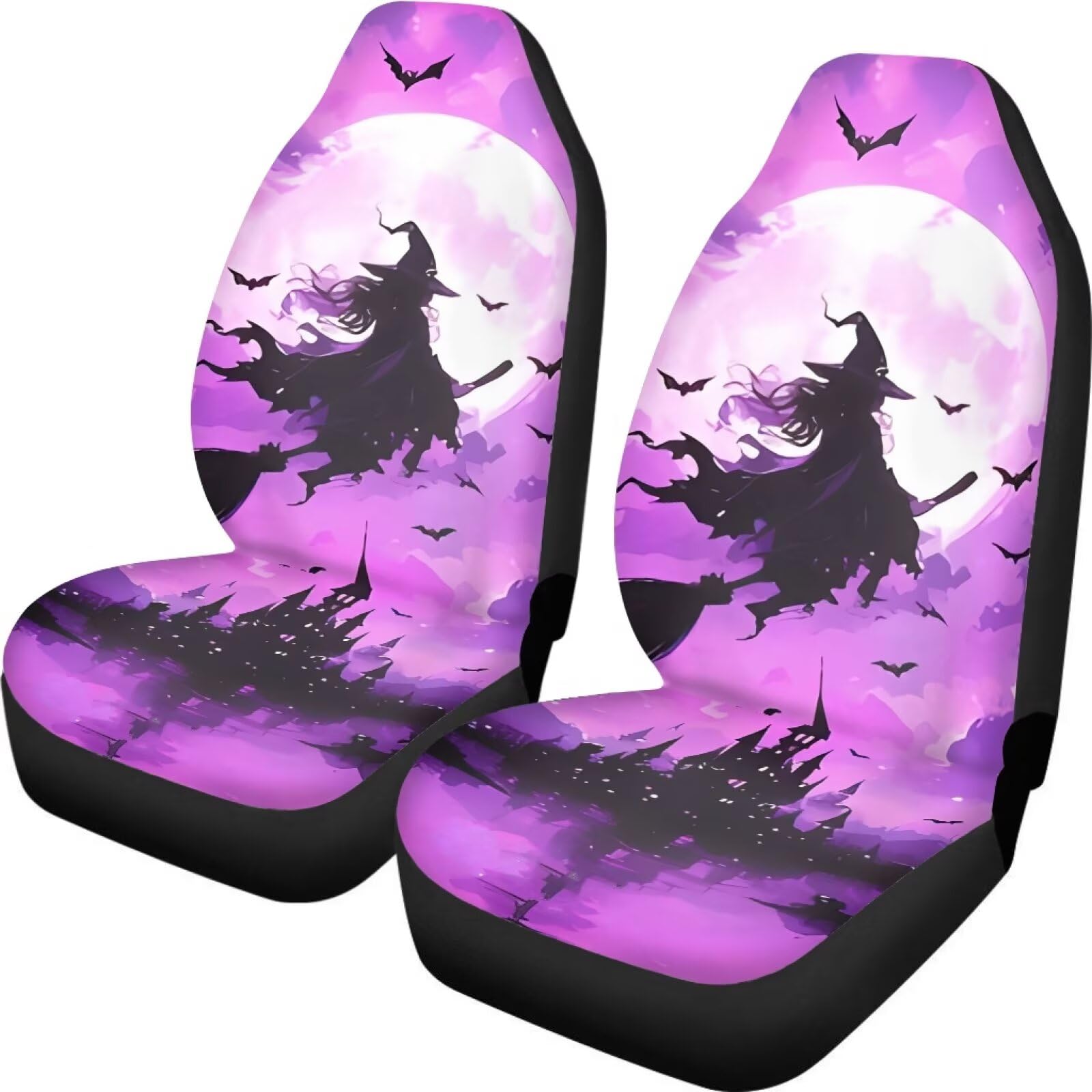 Whosucclay Front Car Seat Covers, Halloween Witch Print 2 Pieces Car Seat Protector for Women, Car Seat Protectors Car Seat Cush