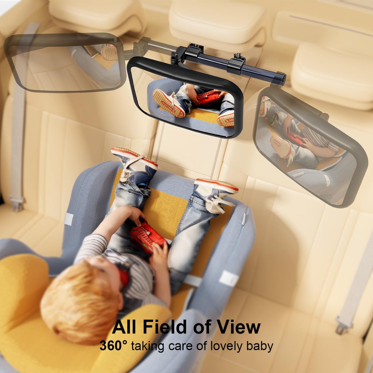 Tazeni Baby Car Mirror, Stretchable 360 Caring Baby Mirror For Car Seat Rear Facing Seat Infant Shatterproof, Baby Essentials Fo