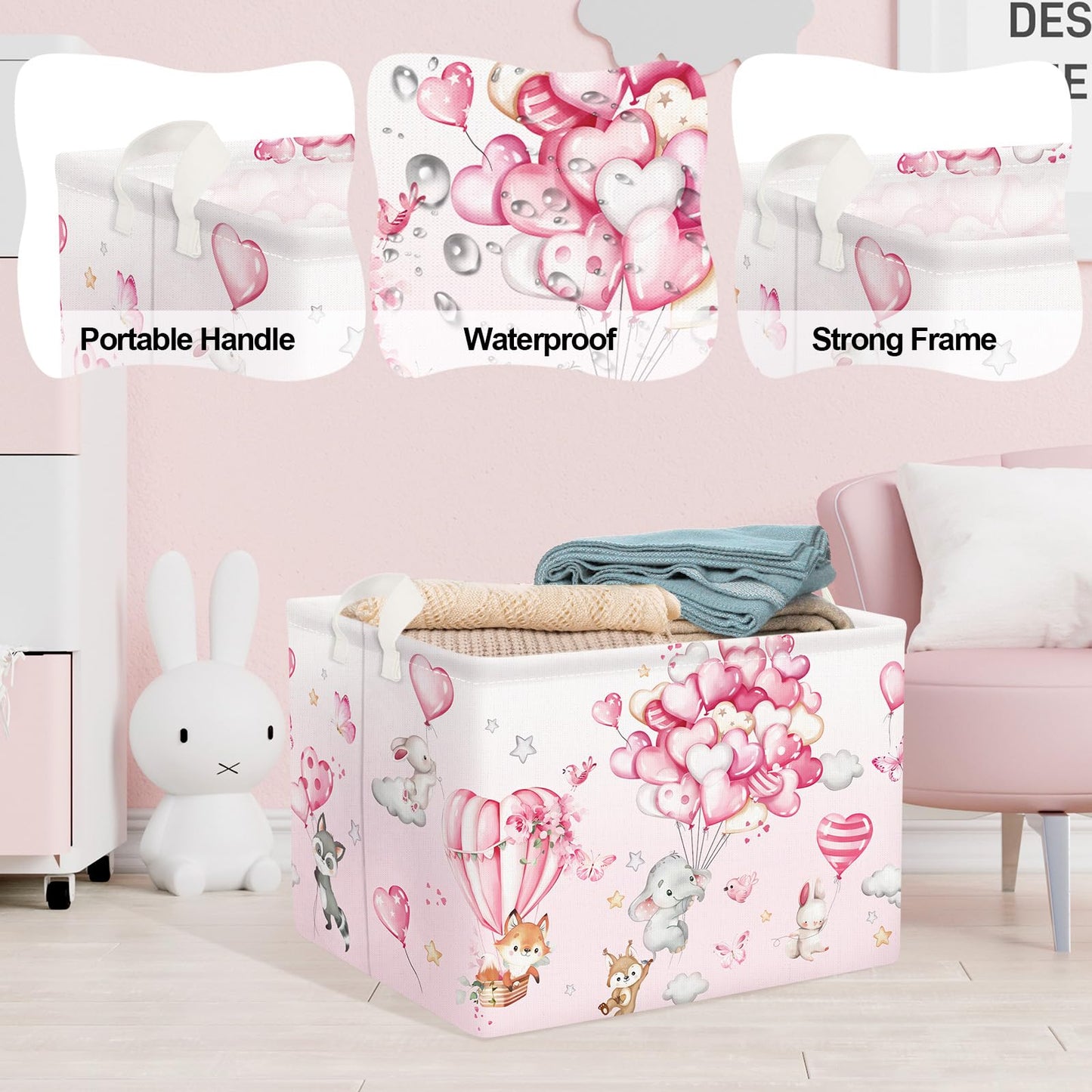 Clastyle Hot Air Balloon Animal Baby Laundry Hamper Kid Storage Basket Boy Girl Gift Toy Box Pink Collapsible Large Clothes Orga