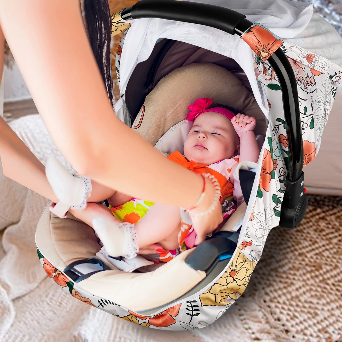 Pea Pod Car Seat Covers For Babies - Breathable Mesh Canopy With Kick-Proof, Soft Stretchy Protection - Newborn Stroller Carrier