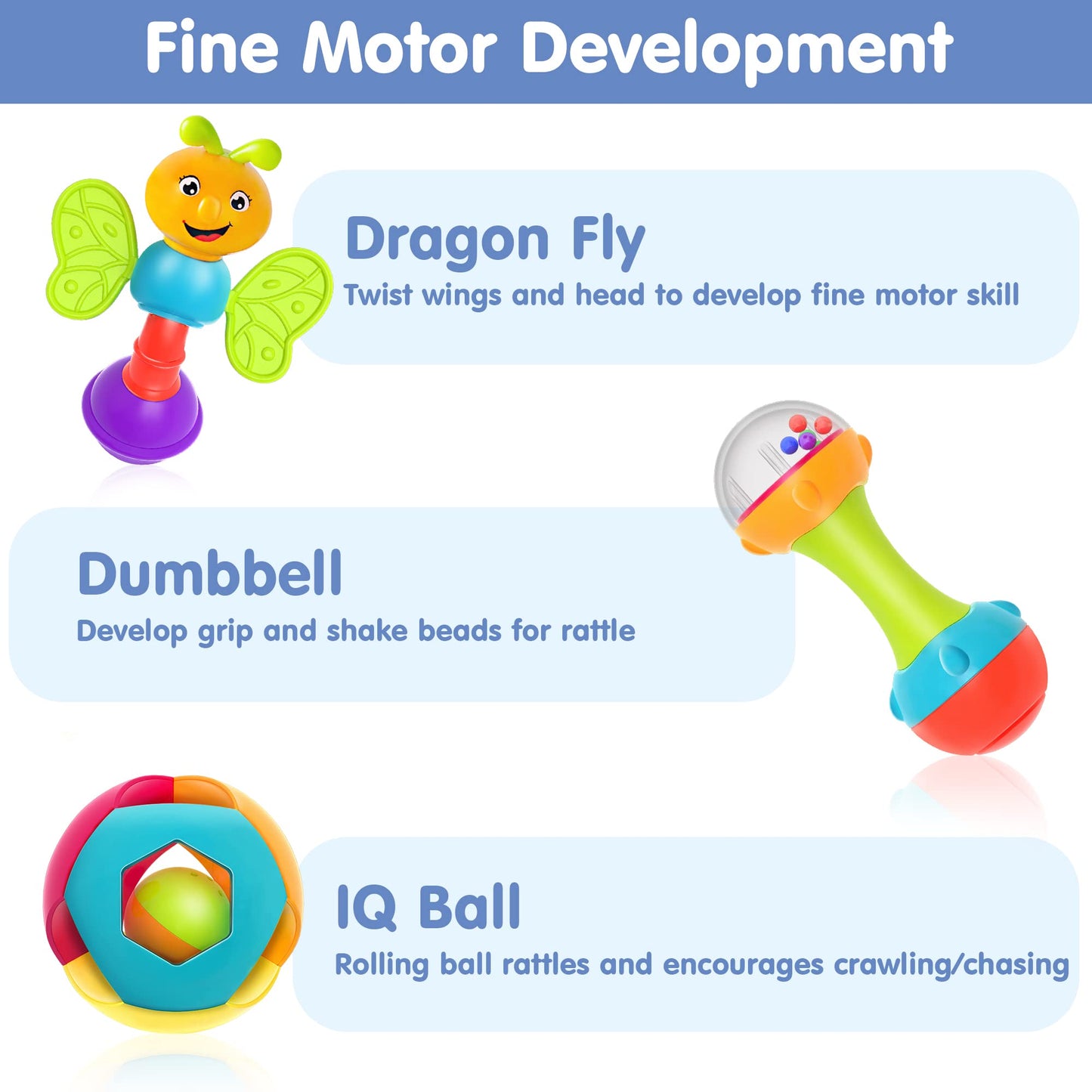 iPlay, iLearn 10pcs Baby Rattles Toys Set, Infant Grab Shake Rattle, Sensory Teether, Babies Development Learning Music Toy, New