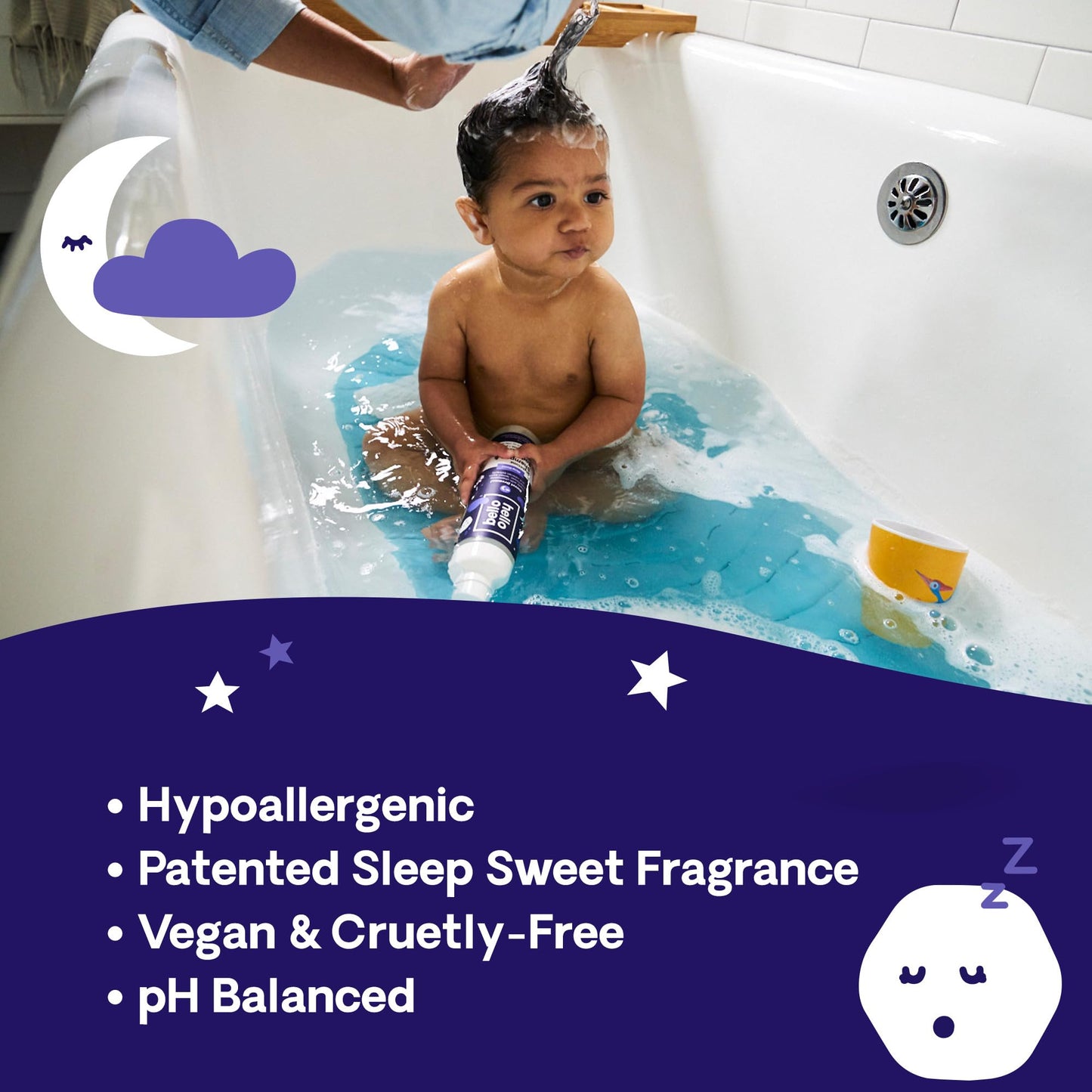 Hello Bello Nighttime Bubble Bath - Gentle Hypoallergenic Tear-Free Formula For Babies And Kids - Vegan And Cruelty-Free - Sleep