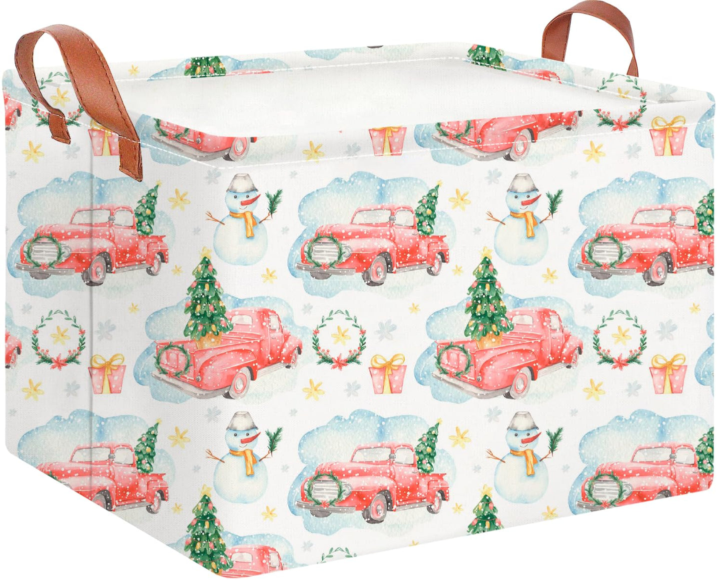 CLOCOR Rectangular Storage Basket Empty,Gift Basket,Waterproof Storage Bin with Handles,Room Decor(Christmas Gift Car)