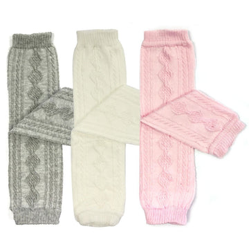 Allydrew 3 Pack Cable Knit Baby Leg Warmers & Toddler Leg Warmers, Gray, White, Pink