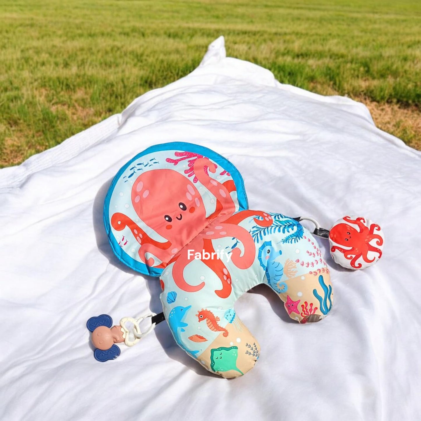 Fabrify Tummy Time Pillow, Black And White Contrast Baby Mat With Crinkle Toys And Teethers, Sensory Development Toy For 012 Mo