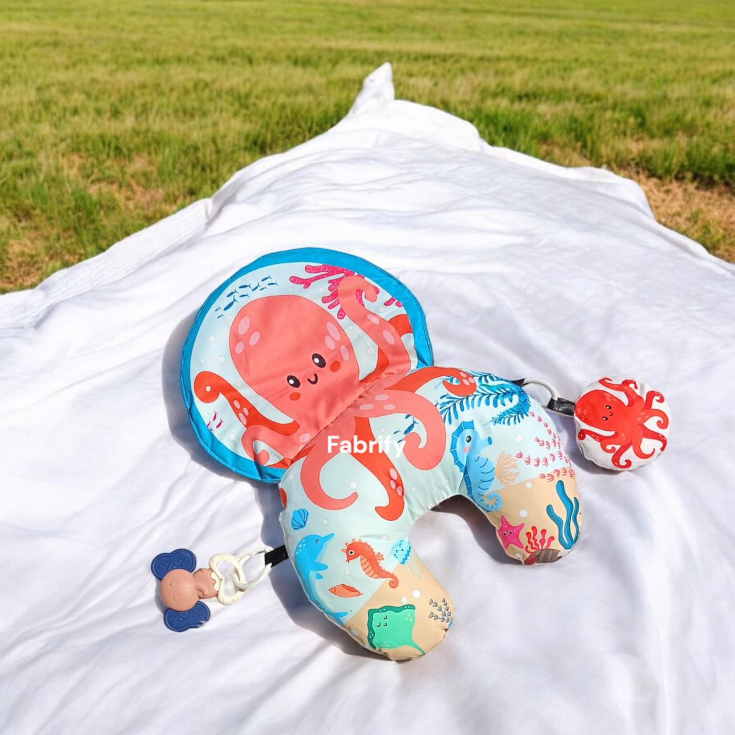 Fabrify Tummy Time Pillow, Black And White Contrast Baby Mat With Crinkle Toys And Teethers, Sensory Development Toy For 012 Mo