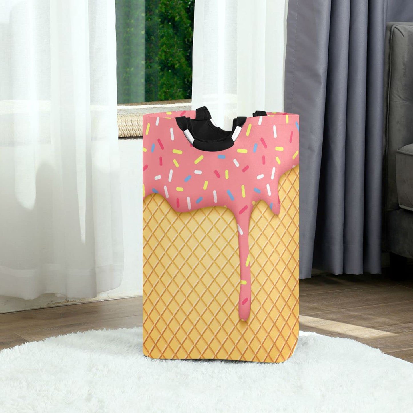 Jumbear Ice Cream Cone Laundry Basket Collapsible Large Clothes Hamper Nursery Storage Bin With Handle For Bedroom, Bathroom, Do