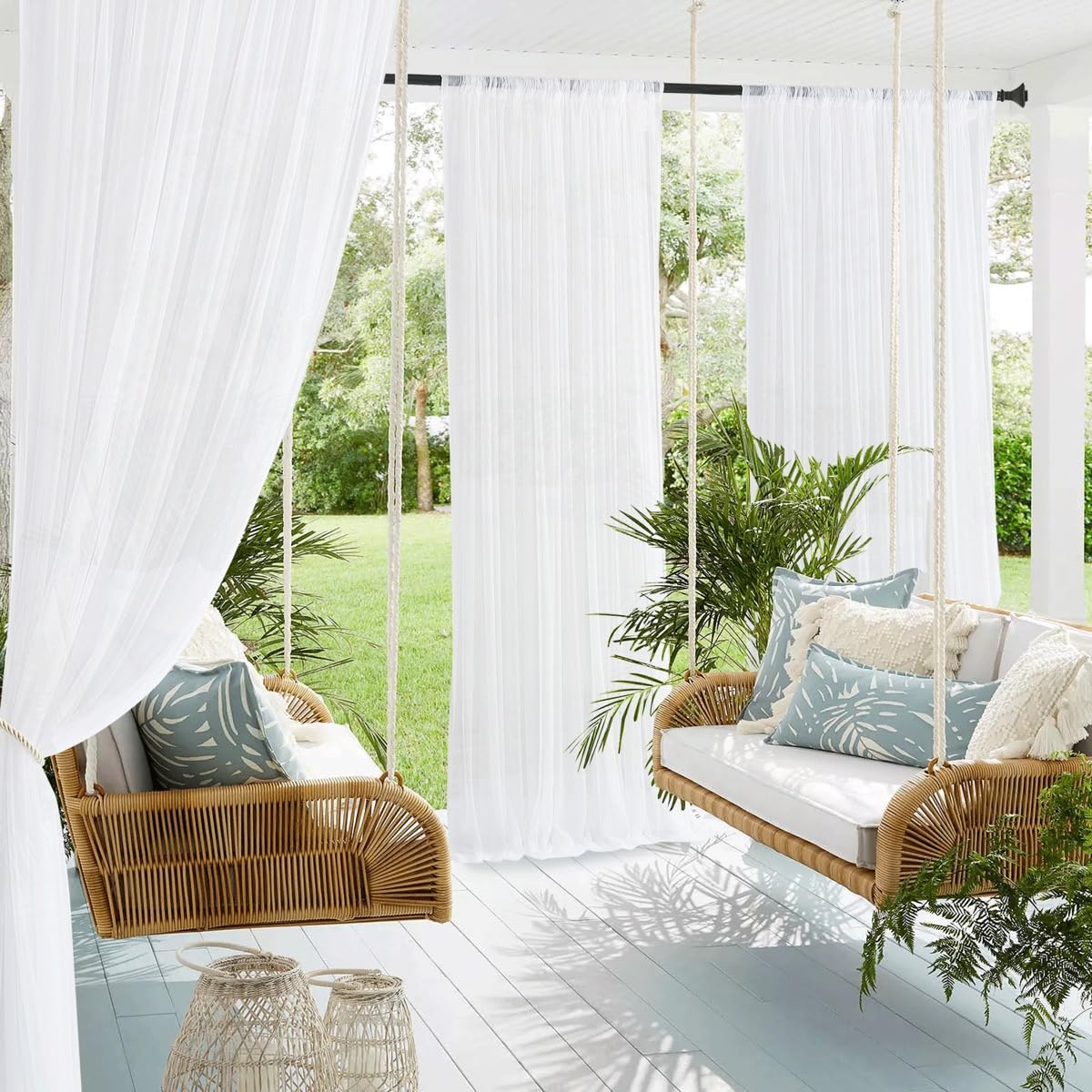 Nicetown 2 Panels Outdoor Mosquito Netting For Patio Waterproof, Extra Wide 118' Airy Mesh Net Outdoor Sheer Curtains Privacy,
