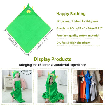Michley Unisex Baby Animal Hooded Bath Towel Soft Cotton Beach Swimming Bathrobe For 0-6T, Green