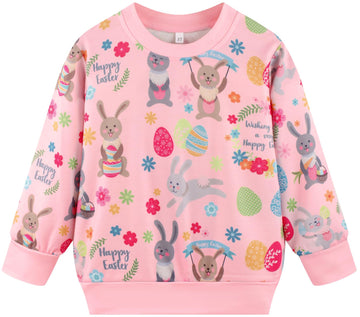 Akyzic Easter Bunny Sweatshirts For Girls Long Sleeve Crewneck Eggs Outfits Toddler Spring Clothes Kids Easter Rabbit Sweater 7T