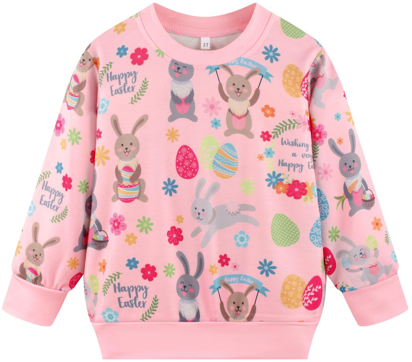 Akyzic Easter Bunny Sweatshirts For Girls Long Sleeve Crewneck Eggs Outfits Toddler Spring Clothes Kids Easter Rabbit Sweater 6T