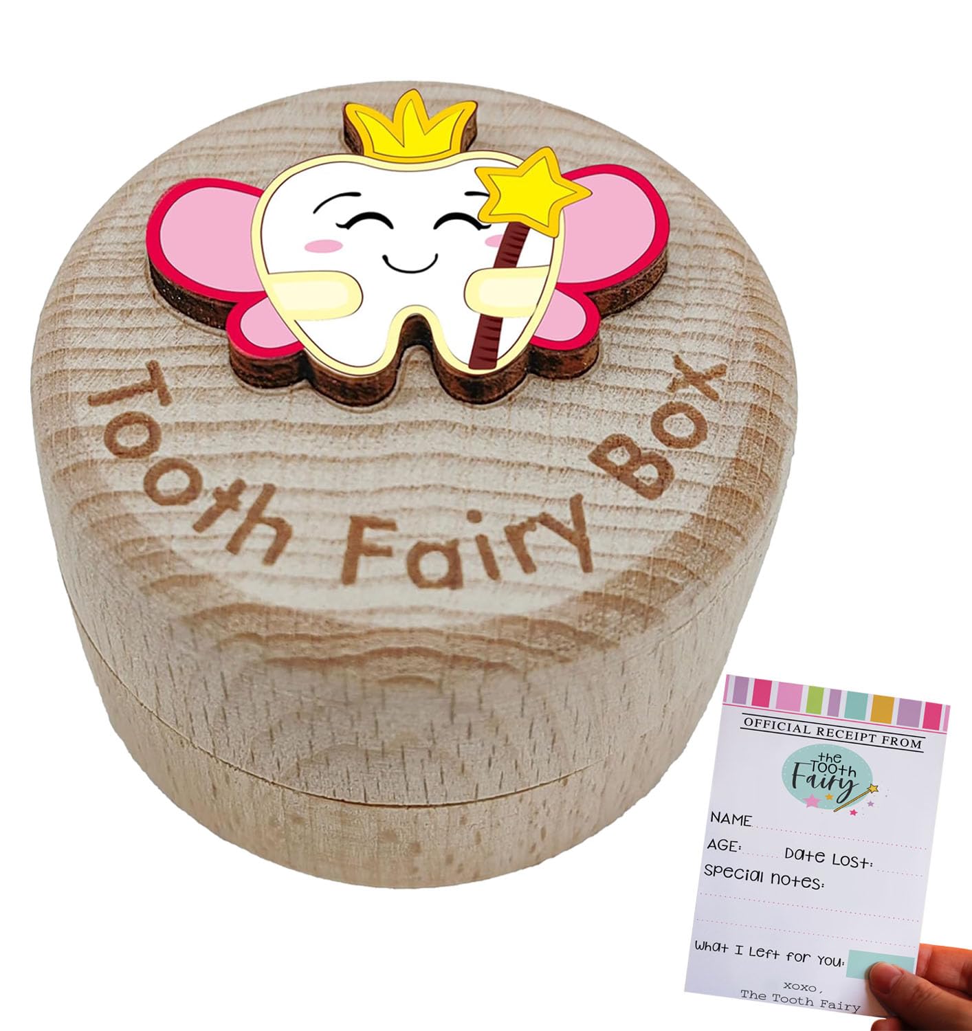 Baby Tooth Fairy Box, 3D Tooth Box Keepsake Holder For Lost Tooth Kids Gifts | Wooden Tooth Holder & Organizer - Pink