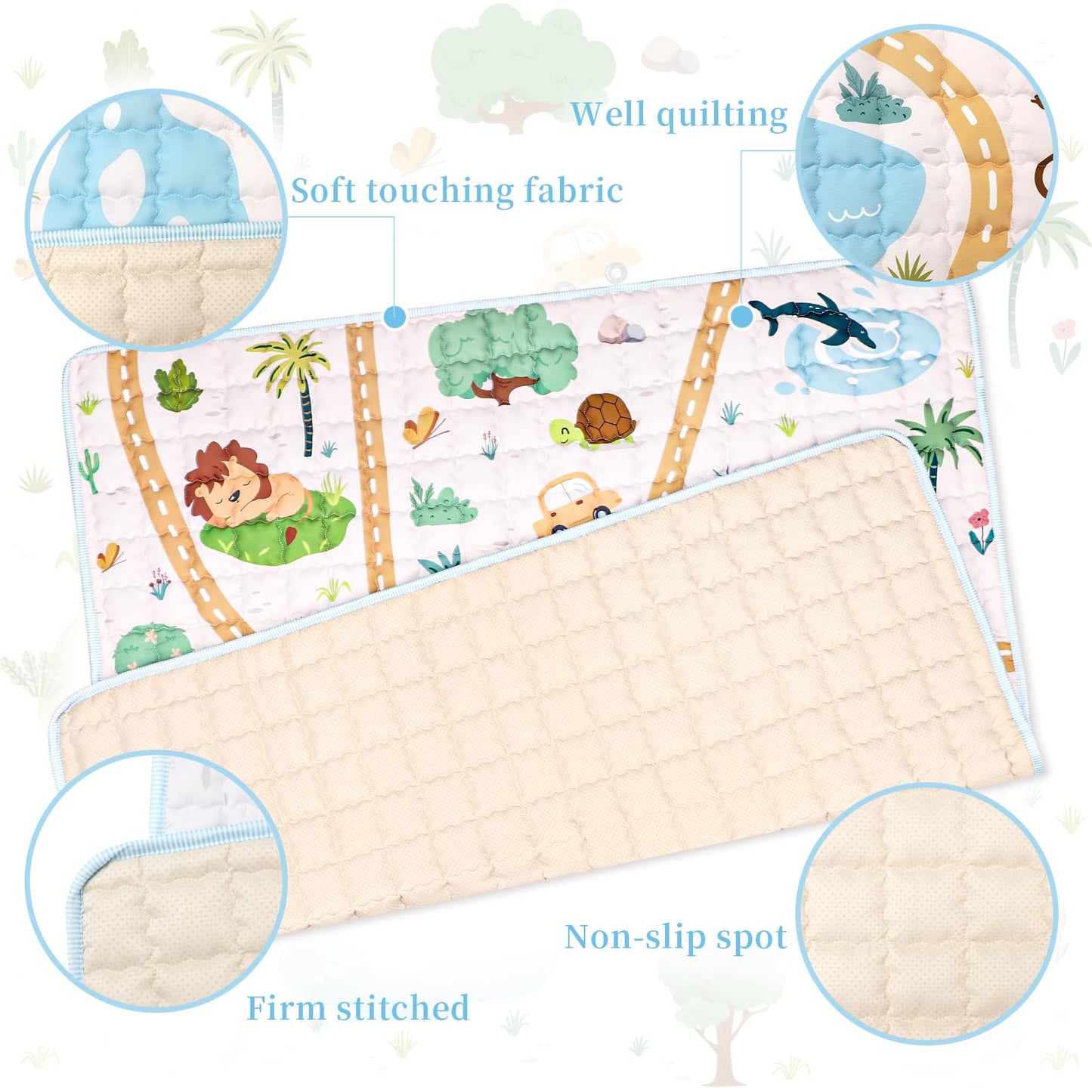 Baby Mat For Floor, Gfu Non-Slip 50X50 Mat, Thick One-Piece Crawling Mat, Infants Mat Foldable And Machine Washable For Boys (An
