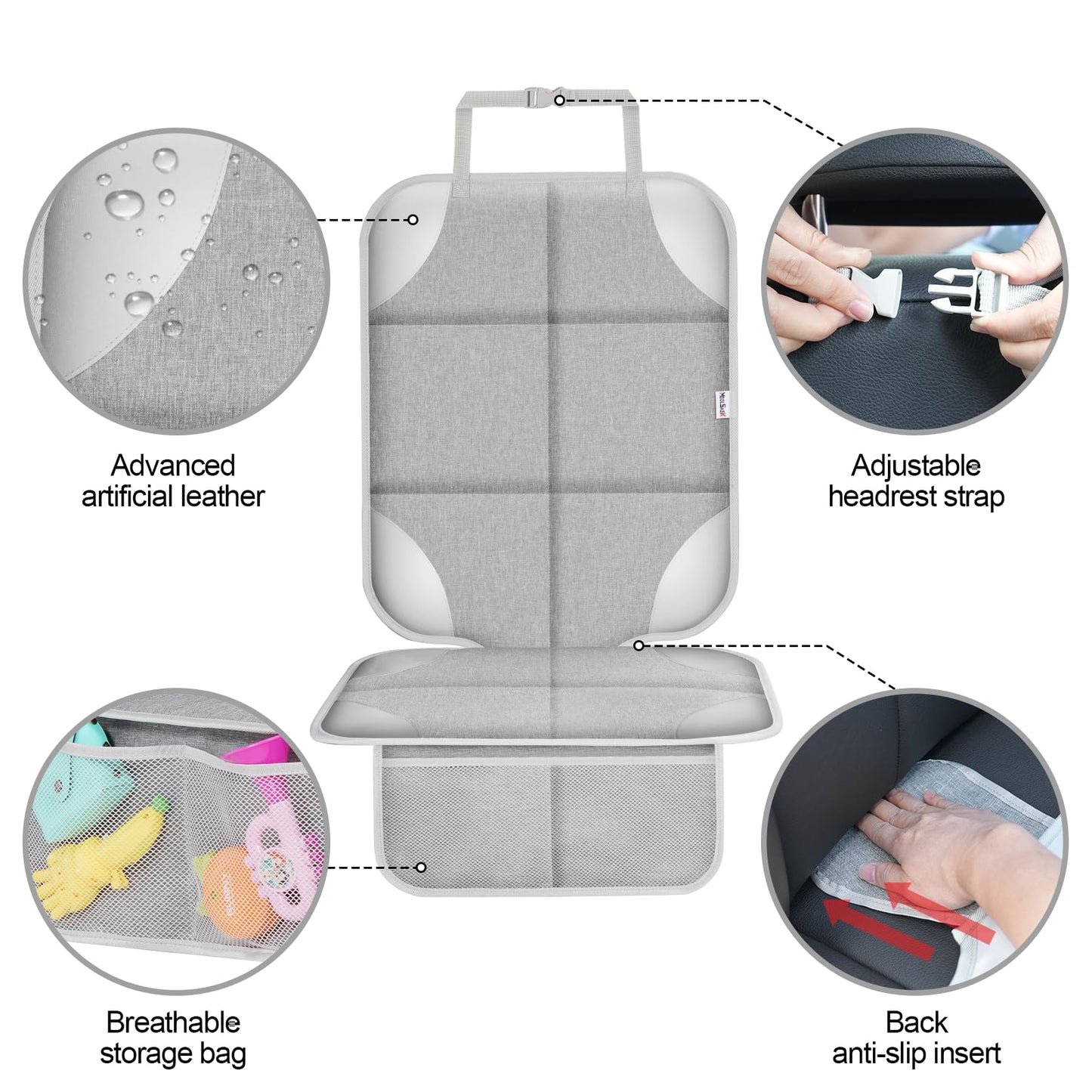 Meolsaek Car Seat Protector For Child Car Seat, 600D Fabric Waterproof Car Seat Cover With Non-Slip Backing, Under Baby Car Seat