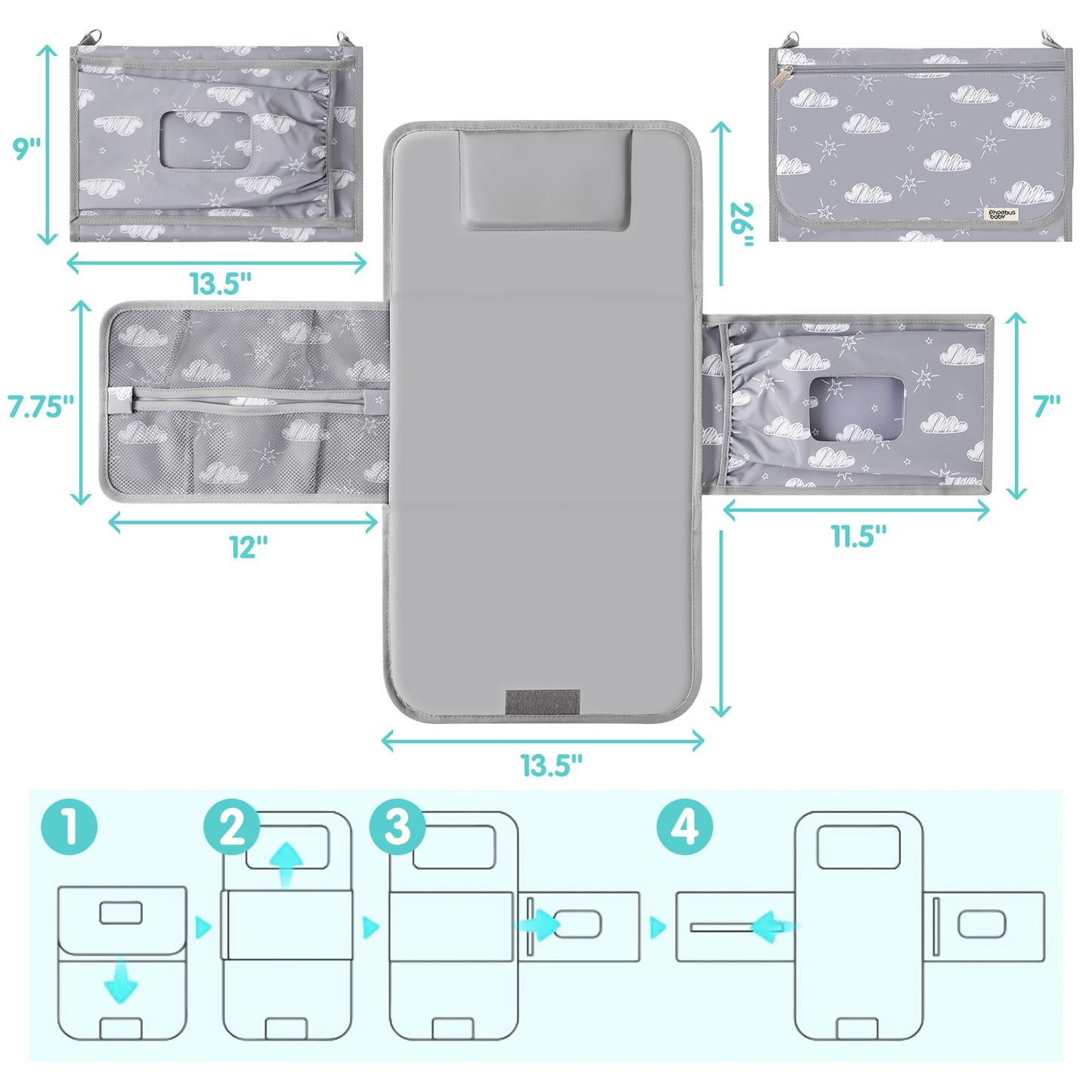 Phoebus Baby Portable Diaper Changing Pad - Travel Waterproof Baby Changing Mat With Shoulder Strap - Foldable Diaper Changing S